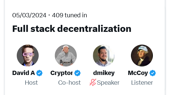 Screenshot of the Full Stack Decentralization X Spaces discussion featuring STORE